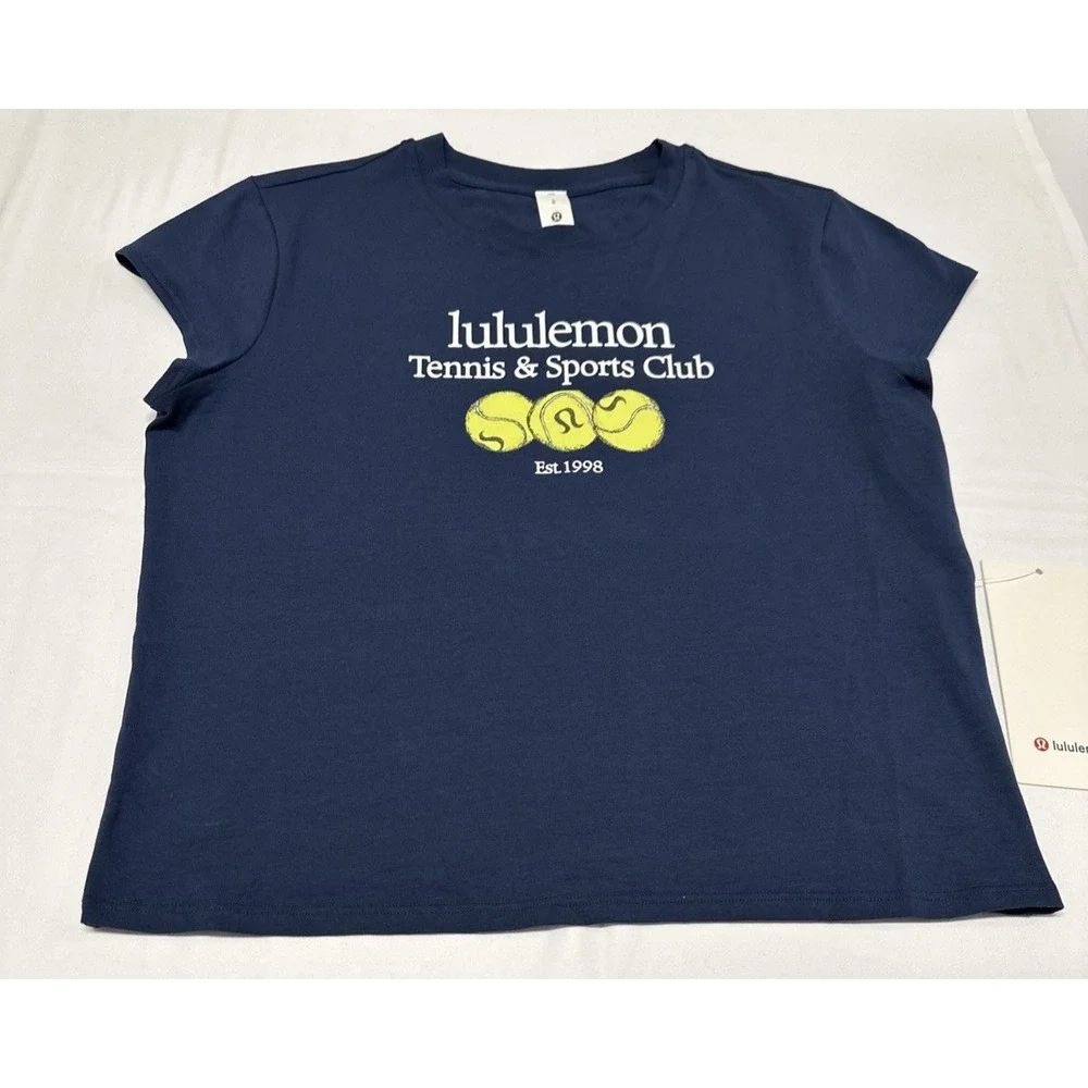 Lululemon Sz Lge Organic Cotton Graphic Baby Tee Tennis Sports Club CLBL LW3JCYS